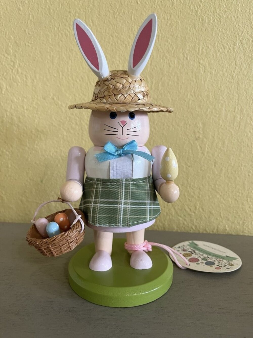 Bunny Boulevard Easter Bunny Rabbit Wooden Nutcracker Girl Egg Basket Straw Hat